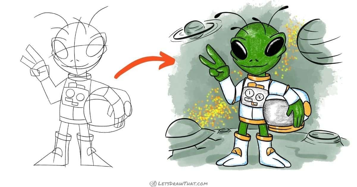 How To Draw An Alien: An Awesome Little Green Guy With A Twist - step-by-step-drawing tutorial featured image
