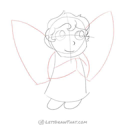 Drawing step: Sketch the arms and wings