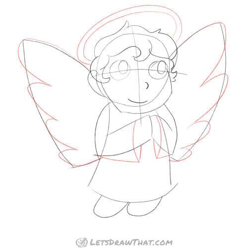 Drawing step: Improve the angel’s wings and add details