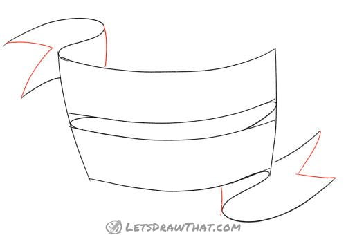 Drawing step: Draw the end ribbon cutouts and fold the sides