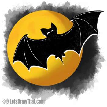 How to draw a bat silhouette: finished drawing coloured-in