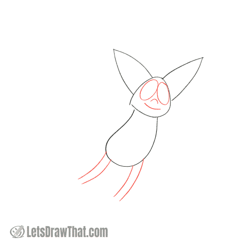 Drawing step: Sketch the bat's face and legs