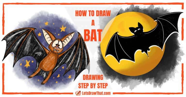 How To Draw A Bat: Easy Cartoon + Spooky Bat Silhouette - step-by-step-drawing tutorial featured image