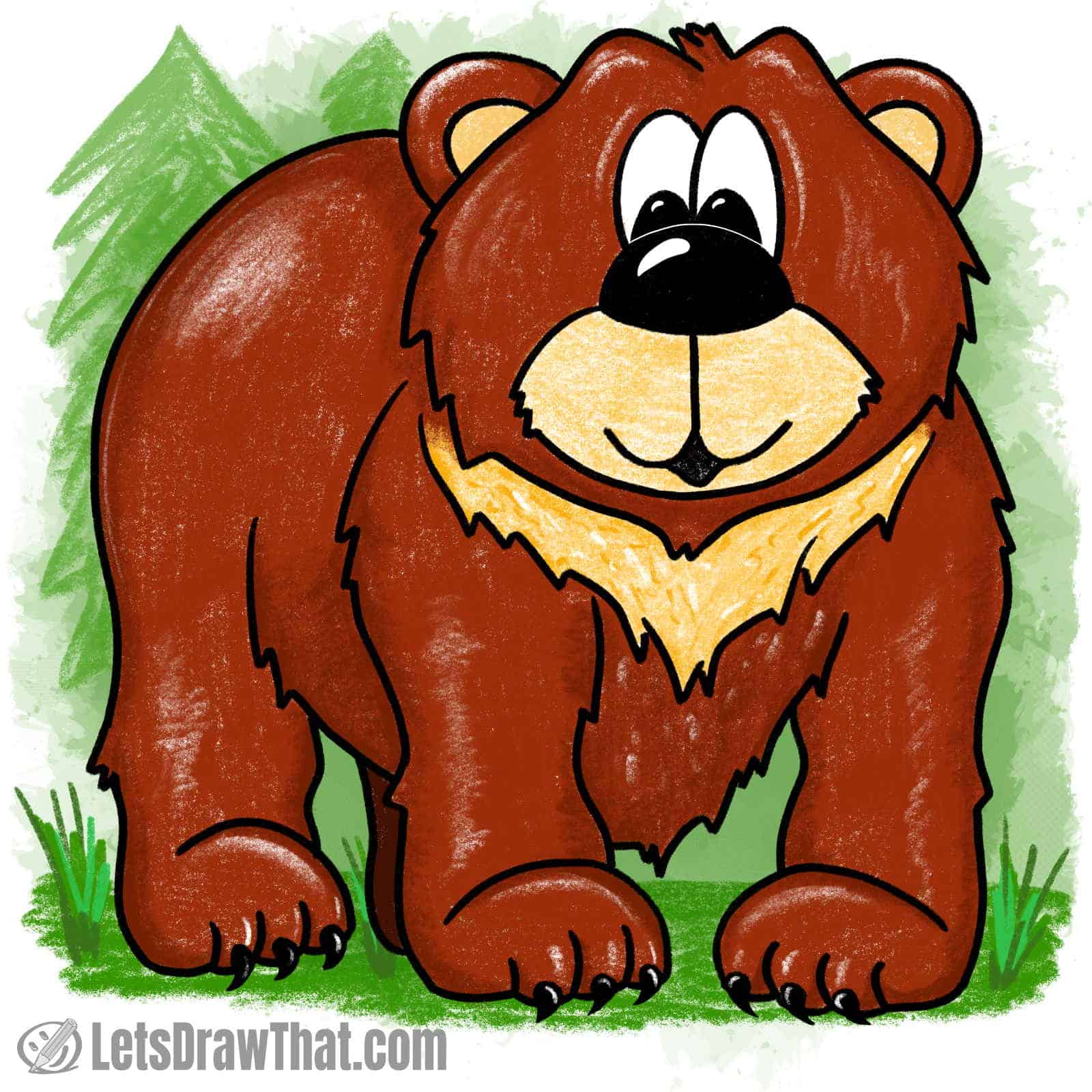 Finished bear drawing coloured-in