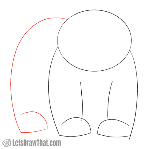 Drawing step: Sketch the bear's back and rear leg