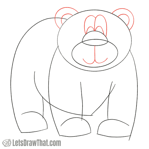 Drawing step: Sketch the bear's face and ears