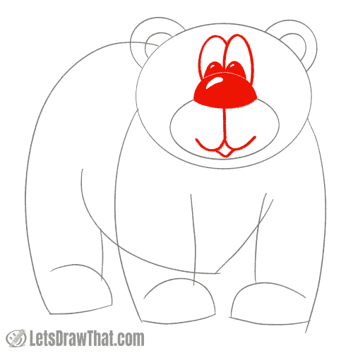 Drawing step: Draw the bear's face