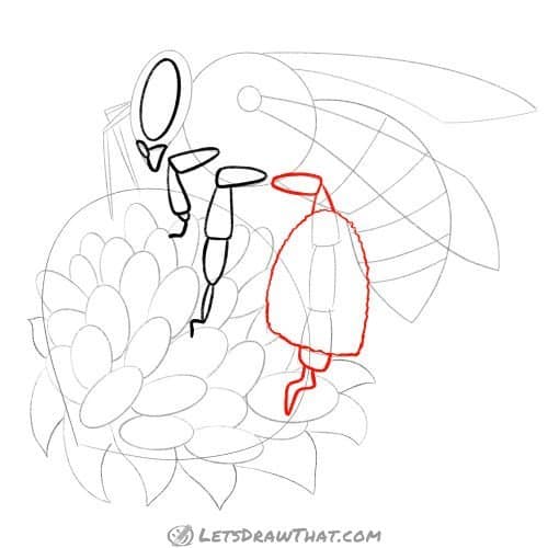 Drawing step: Outline the rear leg