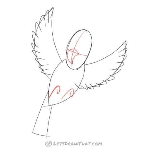 Drawing step: Draw the bird's beak and feet