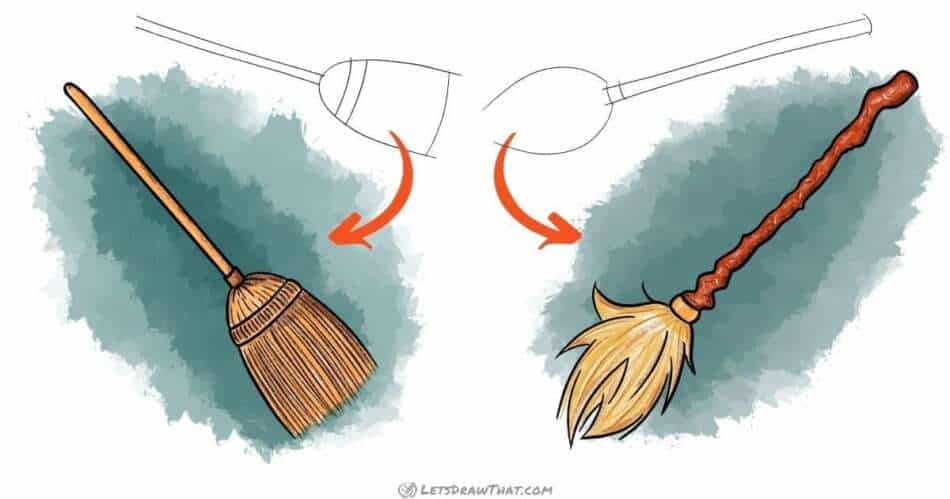 How To Draw A Broom (2 Different Ways - 4 Really Easy Steps) - step-by-step-drawing tutorial featured image
