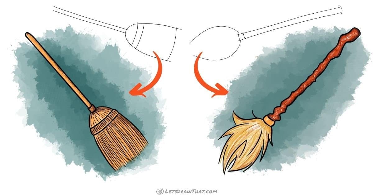 How To Draw A Broom (2 Different Ways - 4 Really Easy Steps) - step-by-step-drawing tutorial featured image