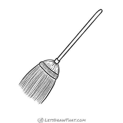 How to draw a broom: finished straw broom outline drawing