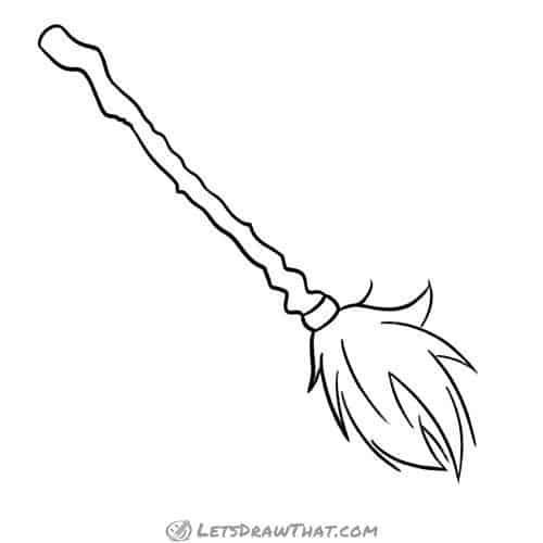 How to draw a broom: finished witch's broomstick outline drawing
