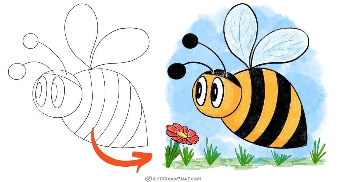 How to draw a bumblebee - very simple and very cute - step-by-step-drawing tutorial featured image