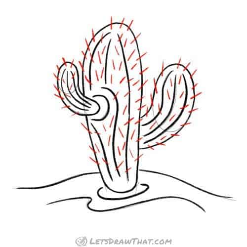 Drawing step: Draw the cactus spikes