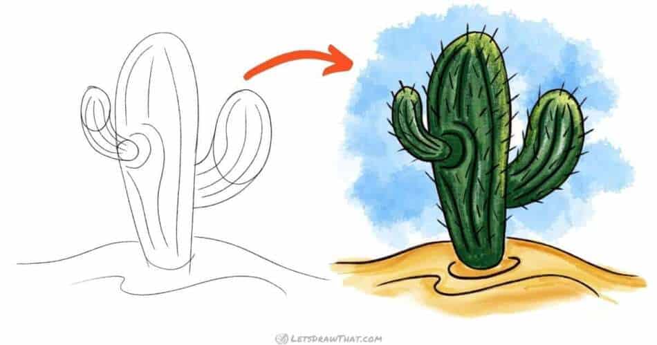 How to draw a cactus: easy step by step drawing - step-by-step-drawing tutorial featured image
