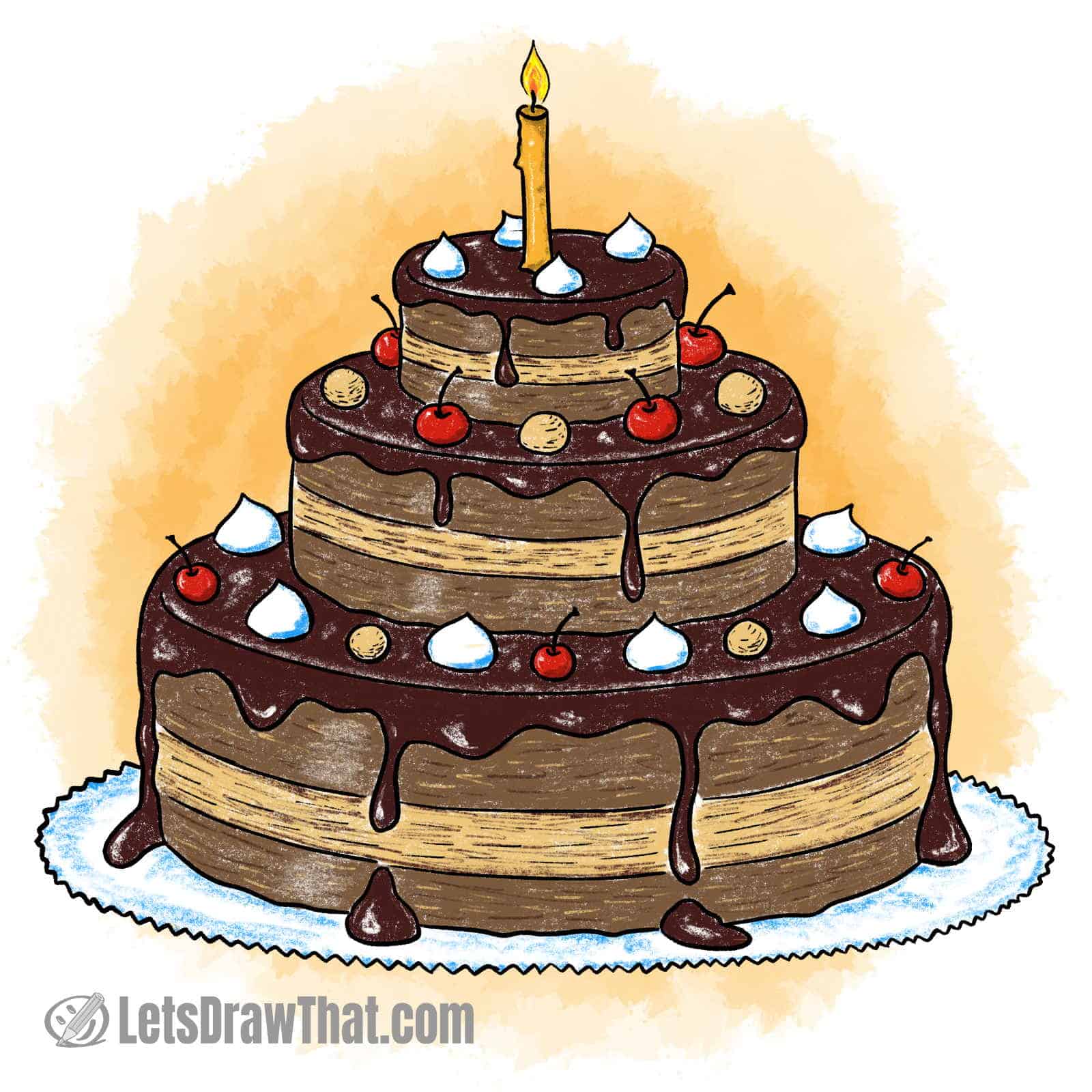 Finished cake drawing colored-in