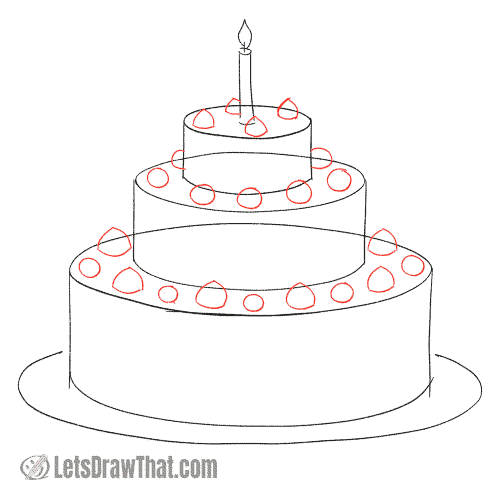 Drawing step: Draw the cake decorations