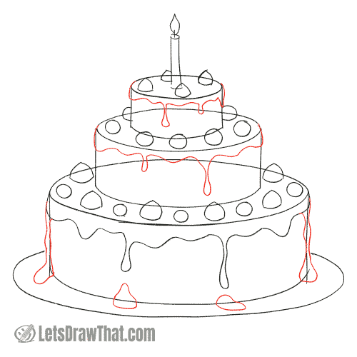 Drawing step: Draw the icing on the rest of the cake