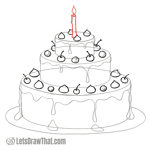 Drawing step: Draw the candle on the cake