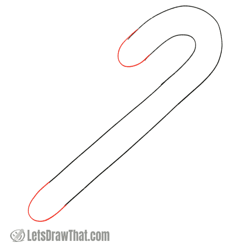 Drawing step: Close the candy cane shape