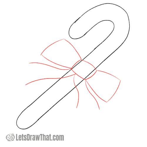 Drawing step: Draw a bow tie on the candy cane