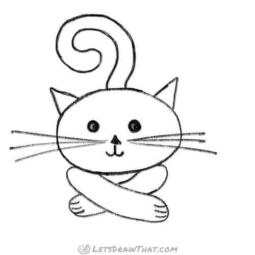 How to draw a cat with only three ovals​: finished outline drawing