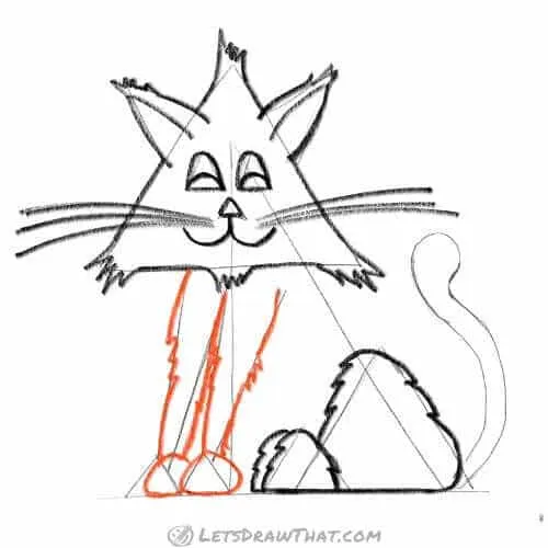 Drawing step: Draw the front legs and paws​
