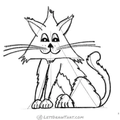 How to draw a cat from triangles: finished outline drawing