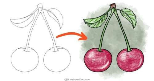 How to draw cherries with leaves - step-by-step-drawing tutorial featured image