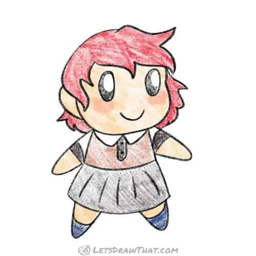 Drawing step: Colour in the chibi girl
