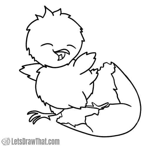 How to draw a chick: finished outline drawing