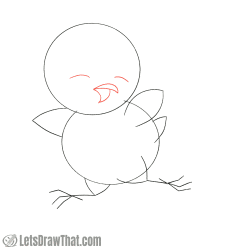 Drawing step: Sketch the chicks face and beak