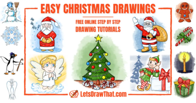 Sample Easy Christmas drawings tutorials images laid out in a grid