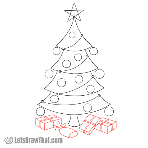 Drawing step: Draw some presents under the Christmas tree