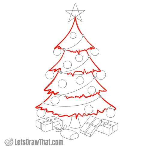 Drawing step: Draw the Christmas tree branches