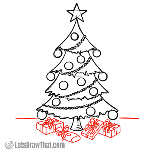 Drawing step: Draw the presents under the Christmas tree
