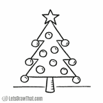 Easy Christmas tree drawing: finished outline