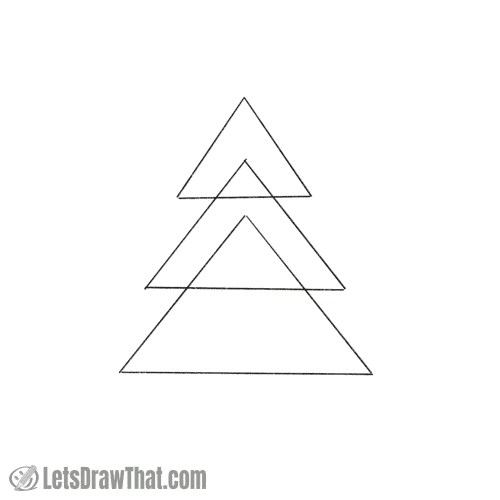 Drawing step: Draw three triangles for the base tree shape
