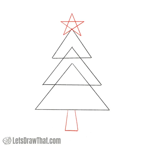 Drawing step: Draw the tree trunk and a star decoration