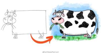 How to draw a cow - easy cute cartoon style - step-by-step-drawing tutorial featured image