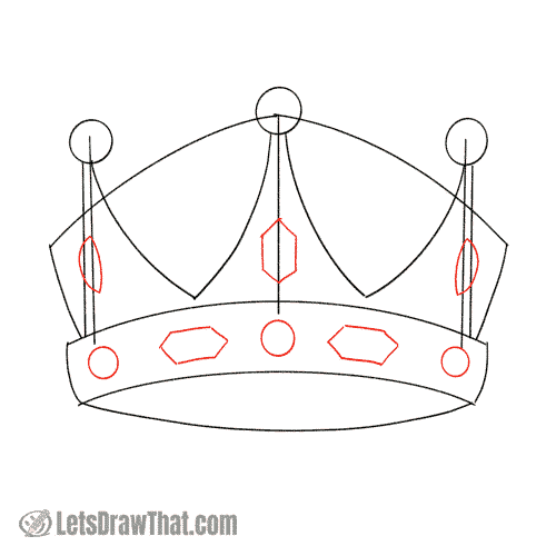 Drawing step: Decorate the crown with some jewels