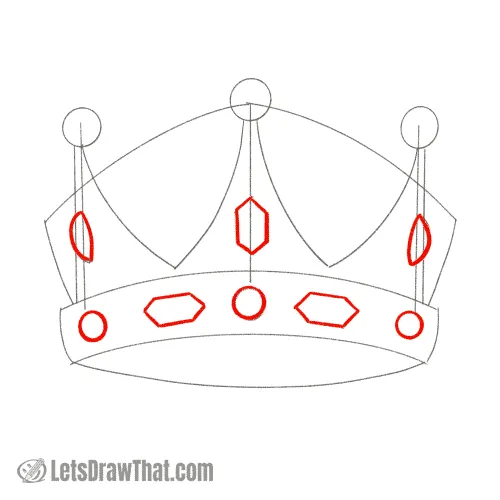 Drawing step: Outline the crown jewels
