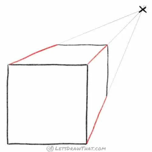 Drawing step: Draw the side edges to complete the cube