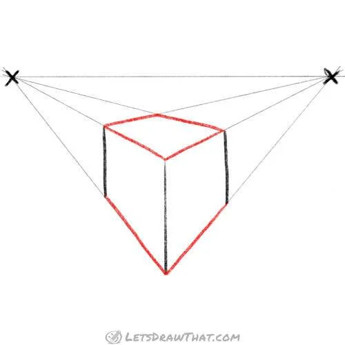 Drawing step: Draw a cube from the guidelines