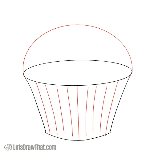 Drawing step: Sketch the muffin and cup folds