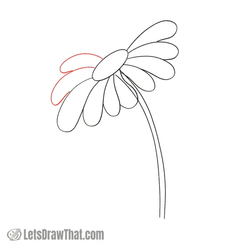 Drawing step: Start sketching the upper row of petals