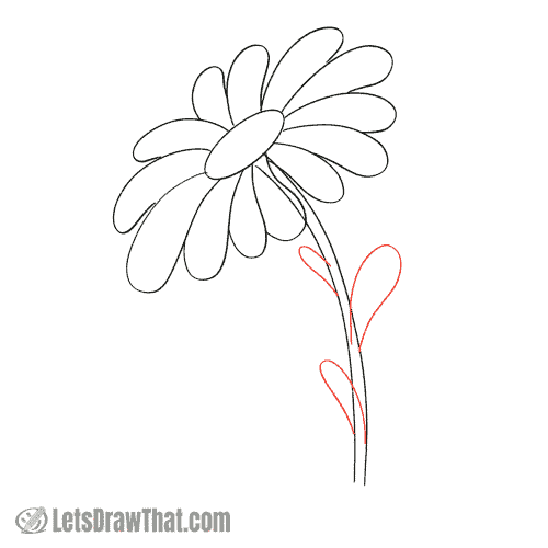 Drawing step: Sketch the leaves on the stem