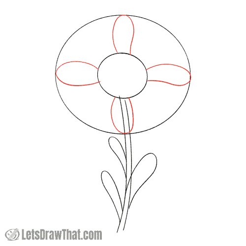 Drawing step: Sketch the first four petals
