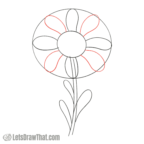Drawing step: Add four more petals in between